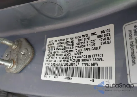 2009 Honda Cr-V Ex-L из США, поврежденный, VIN 5J6RE48759L008487